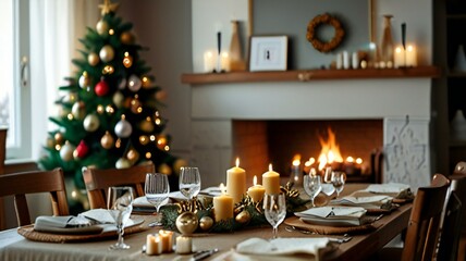 christmas table setting with candles