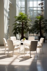 Fototapeta premium A table and chairs are at the center of the room