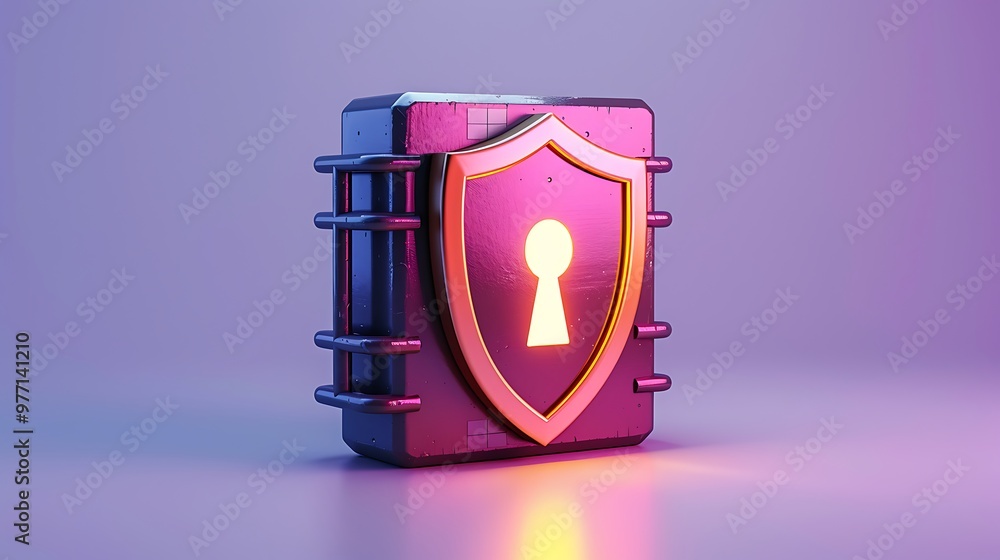 Poster a vibrant 3d rendering of a secure shield with a keyhole, symbolizing protection and security in dig