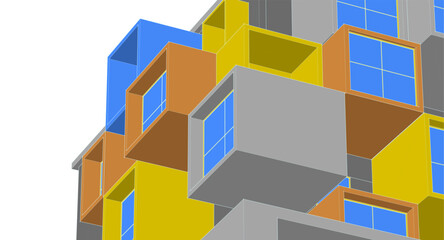 architecture modular facades 3d illustration