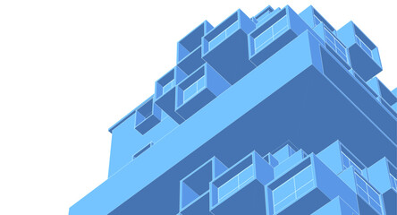 architecture modular facades 3d illustration