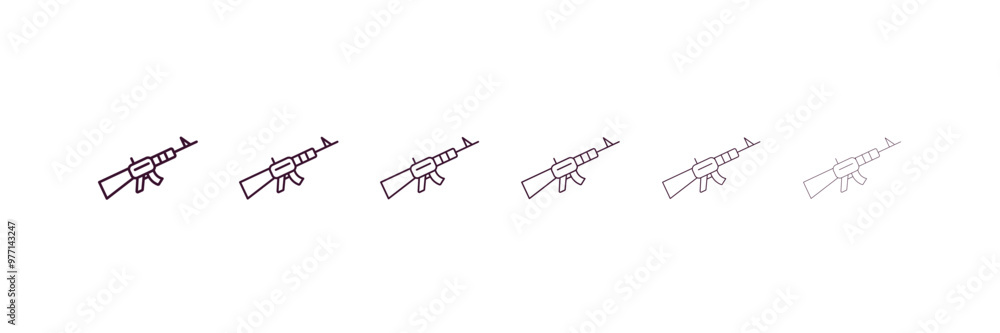 Poster automatic gun outline icon. linear vector from army and military concept. 6 different line style aut