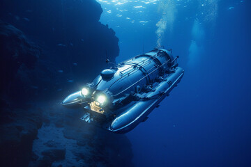 Obraz premium Beautiful large bathyscaphe floating in middle of ocean during exploration