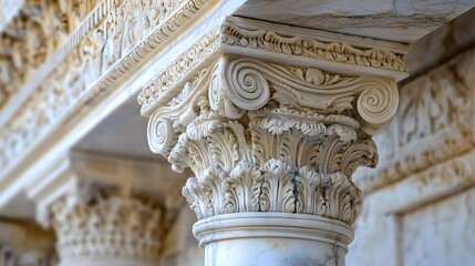 Obraz premium Close-up of carved marble designs on an ancient Greek structure
