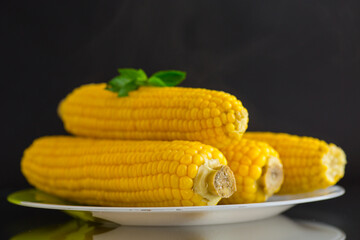 boiled sweet delicious corn in a plate