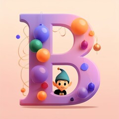 Fototapeta premium A colorful letter B with a little elf inside