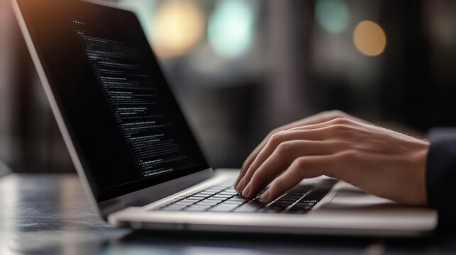 Close-Up of Programmer Working on Laptop at Night