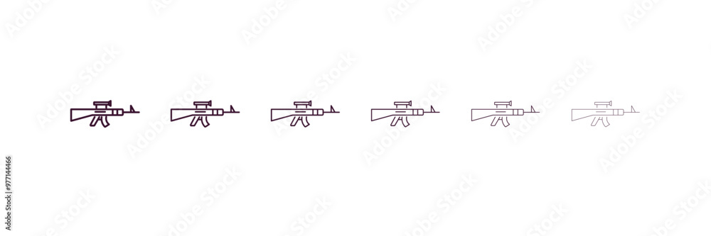 Poster sniper rifle outline icon. linear vector from army and military concept. 6 different line style snip