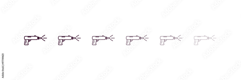 Poster gun shooting outline icon. linear vector from army and military concept. 6 different line style gun 