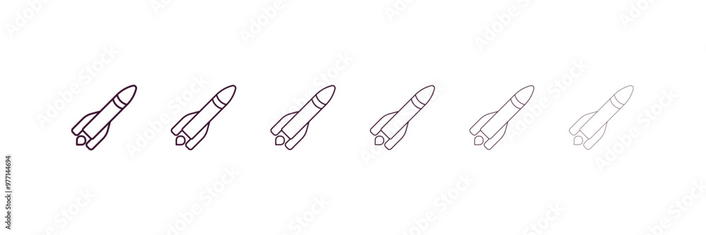 Poster missile outline icon. linear vector from army and military concept. 6 different line style missile i