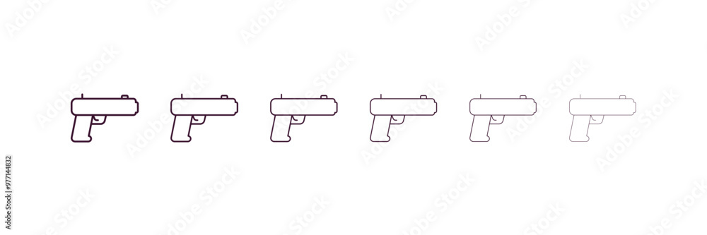 Poster gun outline icon. linear vector from army and military concept. 6 different line style gun icon incl