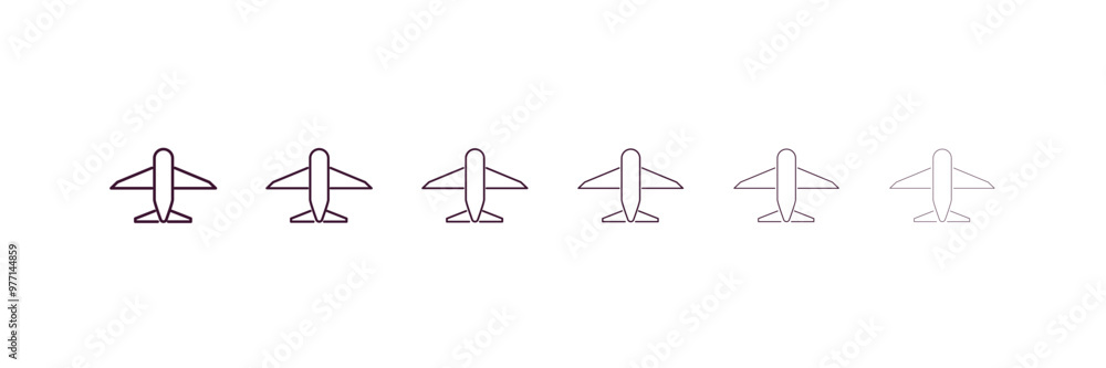 Poster plane outline icon. linear vector from army and military concept. 6 different line style plane icon 