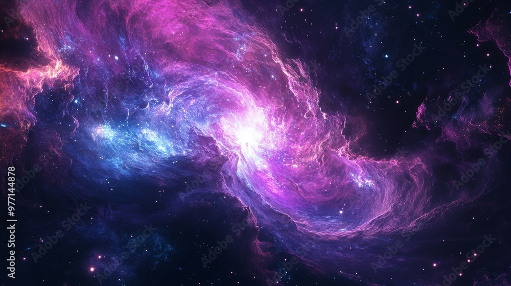 Poster a captivating cosmic environment featuring a psychedelic nebula with radiant, shifting colors and in