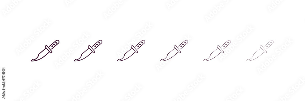 Poster knife outline icon. linear vector from army and military concept. 6 different line style knife icon 