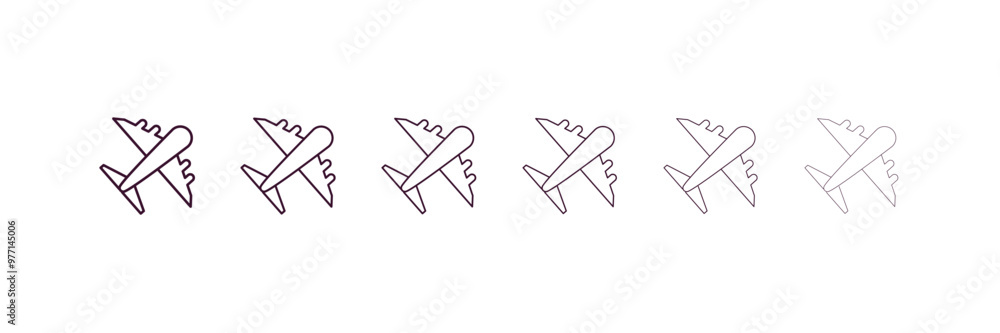 Poster airplane outline icon. linear vector from army and military concept. 6 different line style airplane