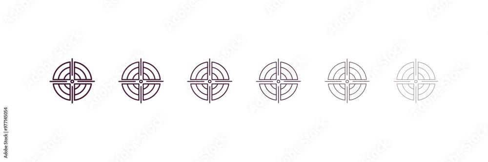 Poster target outline icon. linear vector from army and military concept. 6 different line style target ico