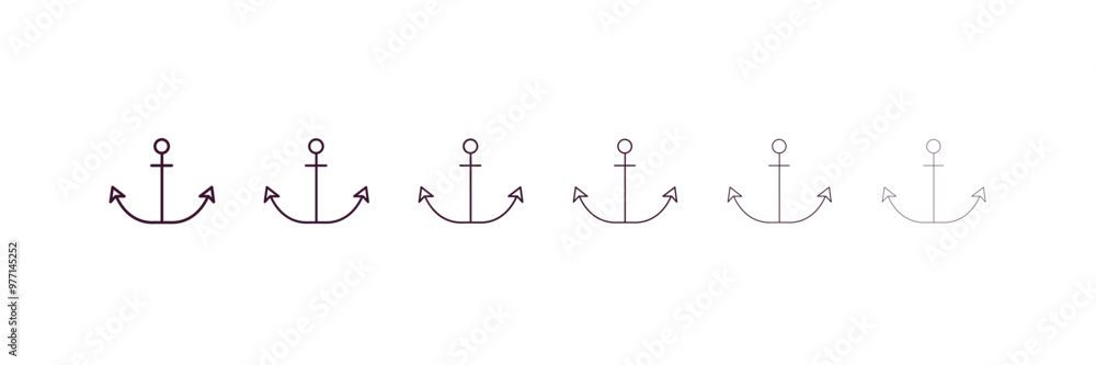 Poster anchor outline icon. linear vector from army and military concept. 6 different line style anchor ico