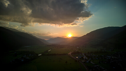 Beautiful sunset in the mountains in Austria