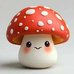 Adorable 3D mushroom character with a vibrant red cap, perfect for whimsical and nature-inspired designs, featuring playful and charming elements.