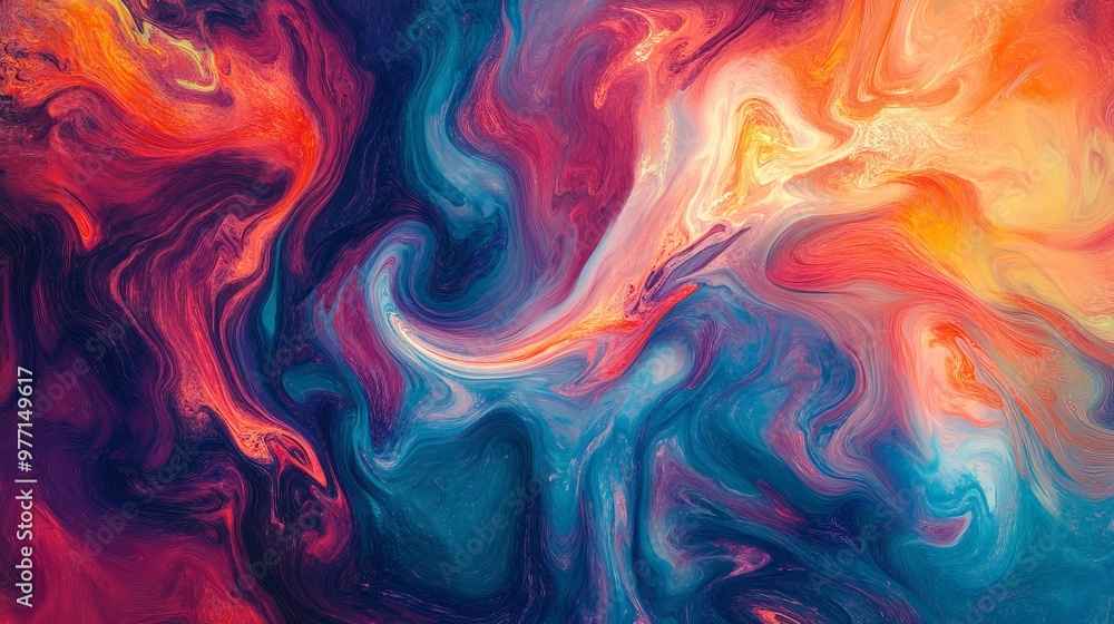 Poster a trippy texture composition with swirling patterns and vibrant, iridescent colors that blend into e