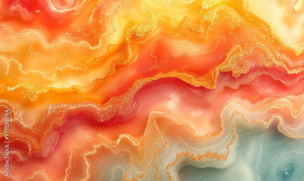 Poster vibrant abstract art with warm hues that blend together to create a mesmerizing texture.