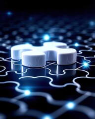 Obraz premium A close-up of a glowing puzzle piece representing connectivity and problem-solving on a digital background. 3D