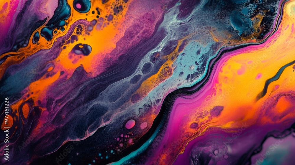 Poster an abstract art piece with trippy textures showcasing vivid, fluid patterns and colors that create a