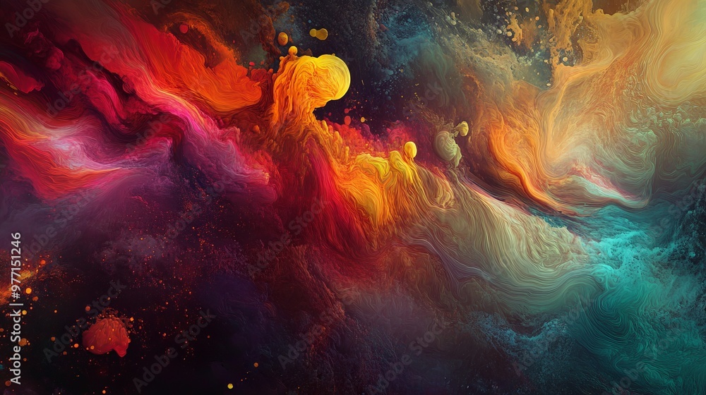 Poster an abstract art piece with trippy textures showcasing vivid, fluid patterns and colors that create a