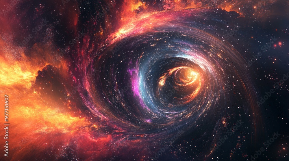 Aufkleber an abstract psychedelic space scene featuring a fusion of radiant cosmic phenomena. twisting galaxie