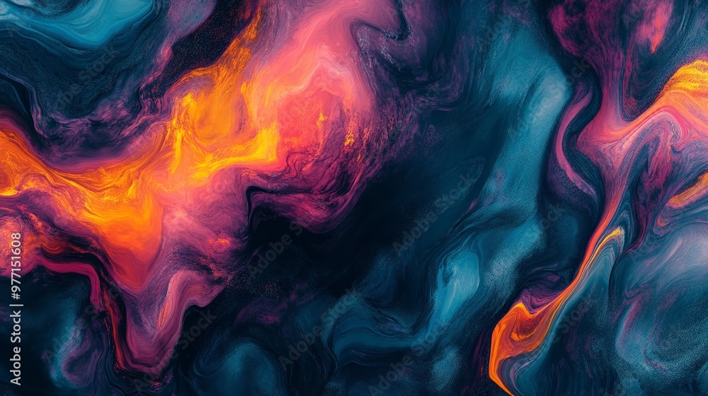 Poster an abstract digital composition showcasing trippy textures with fluid, interconnected patterns and b