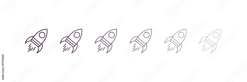 Poster rocket start outline icon. linear vector from astronomy concept. 6 different line style rocket start