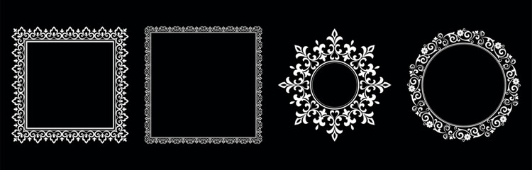 Set of decorative frames Elegant vector element for design in Eastern style, place for text. Floral black and white borders. Lace illustration for invitations and greeting cards.