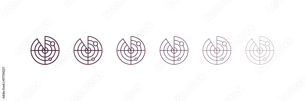 Poster radar system outline icon. linear vector from astronomy concept. 6 different line style radar system