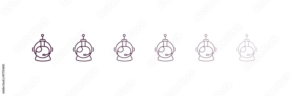 Poster astranaut helmet outline icon. linear vector from astronomy concept. 6 different line style astranau
