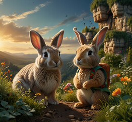 Fototapeta premium A dazzling vibrant illustration of Bunny AI generative