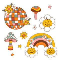 set of isolated cute rainbow, mushrooms, Disco Ball