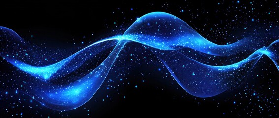 Abstract Blue Wave with Glowing Particles