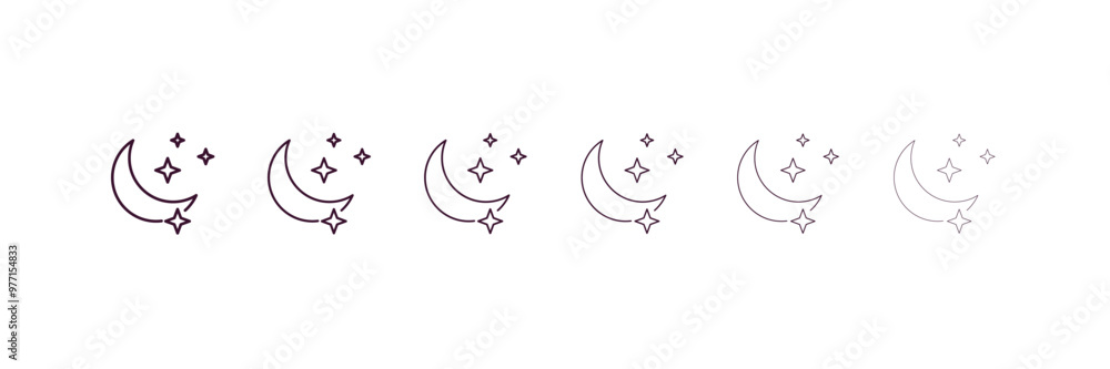 Poster half moon outline icon. linear vector from astronomy concept. 6 different line style half moon icon 