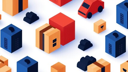 Fototapeta premium Illustration of a blockchainbased supply chain, with digital nodes tracking the movement of goods from producer to consumer