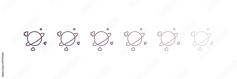 Poster space junk outline icon. linear vector from astronomy concept. 6 different line style space junk ico