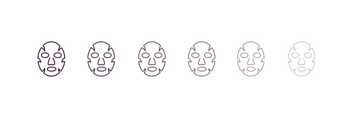 face mask outline icon. Linear vector from beauty concept. 6 different line style face mask icon included thin, light, regular, medium, bold, black.