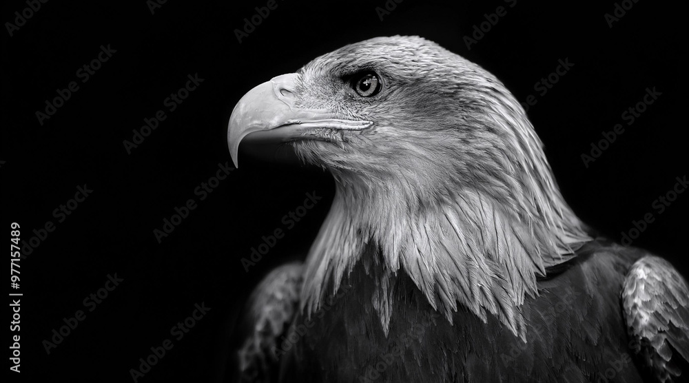 Wall mural an elegant black and white shot of a majestic eagle in a dark setting