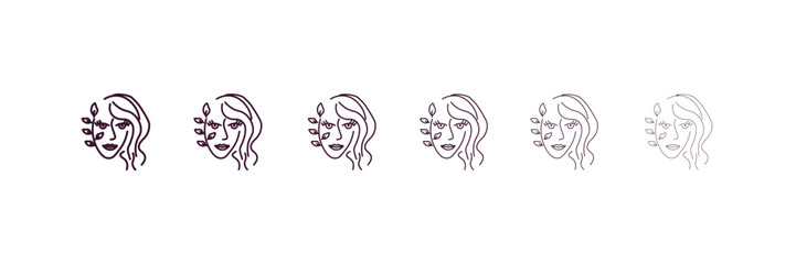 woman face outline icon. Linear vector from beauty concept. 6 different line style woman face icon included thin, light, regular, medium, bold, black.