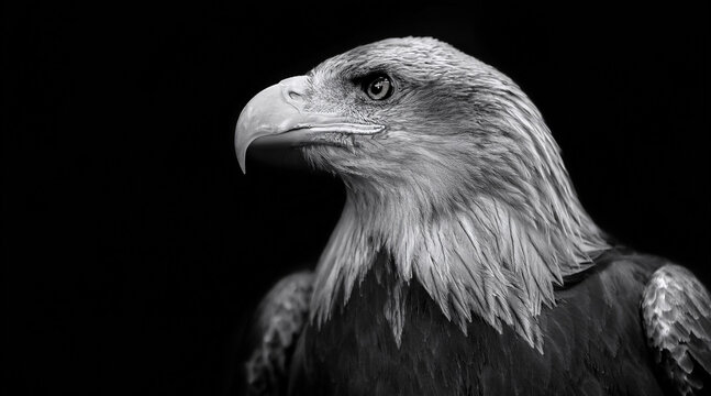 Fototapeta An elegant black and white shot of a majestic eagle in a dark setting 