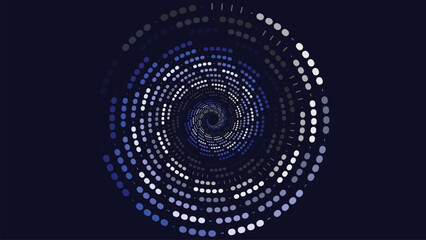 Abstract round spinning vortex style deep data cycle simple smooth line background in dark blue. 