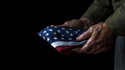 Elderly Veteran Holding Folded American Flag with Reverence