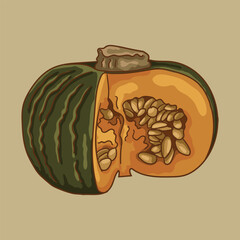 Fototapeta premium Pumpkin with seeds. A piece of pumpkin