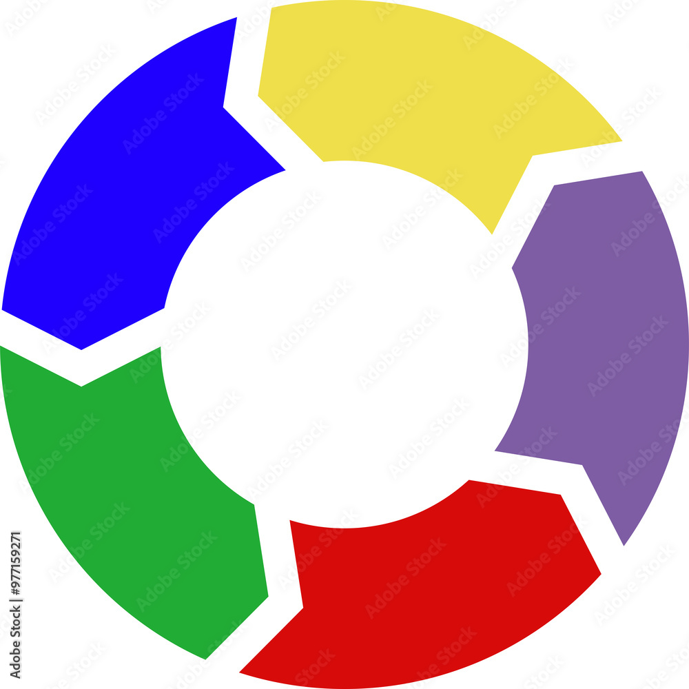 Poster vector 5 parts circle puzzle infographic diagram - abstract colorful design for data visualization, 