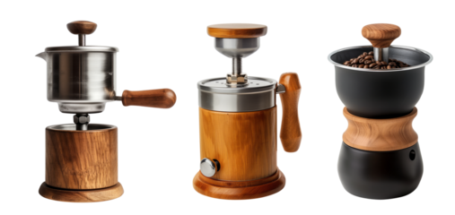 Manual coffee grinder on isolated transparent background