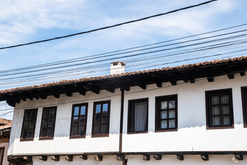 Typical old Balkan houses in old town of Bulgaria closeup